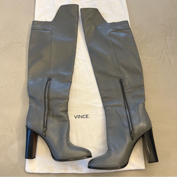 VINCE Dempsey Over the Knee Block Heel Boots Grey 7.5 - Picture 3 of 15